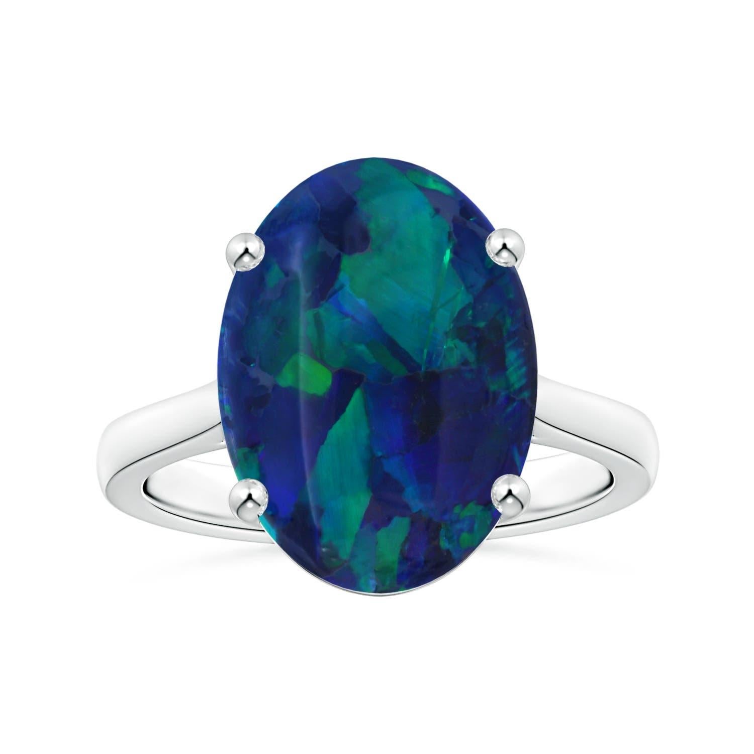 For Sale:  ANGARA GIA Certified Black 6.58 Opal Ring in Platinum with Reverse Tapered Shank