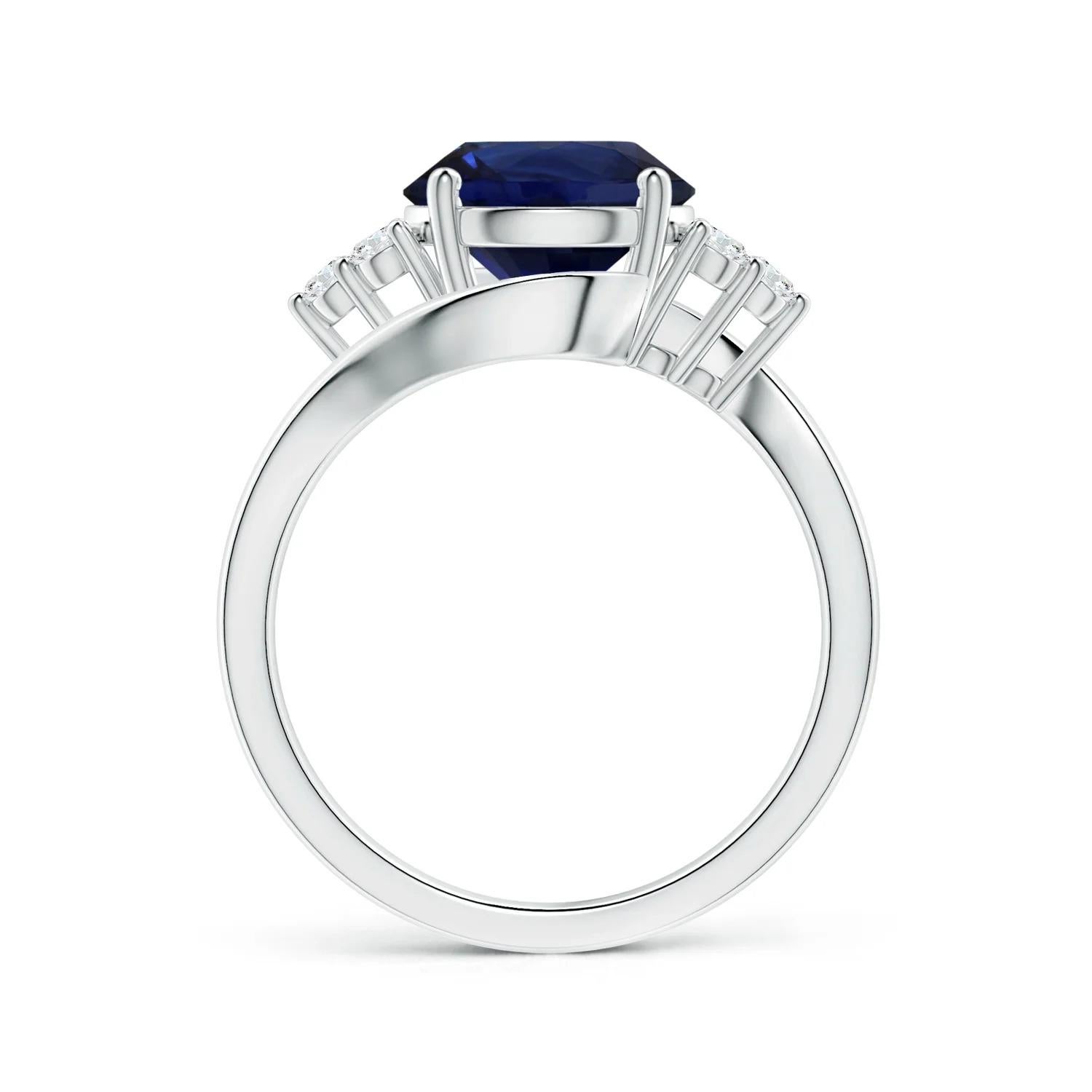 For Sale:  ANGARA GIA Certified Blue Sapphire Bypass Ring in Platinum with Diamonds 2