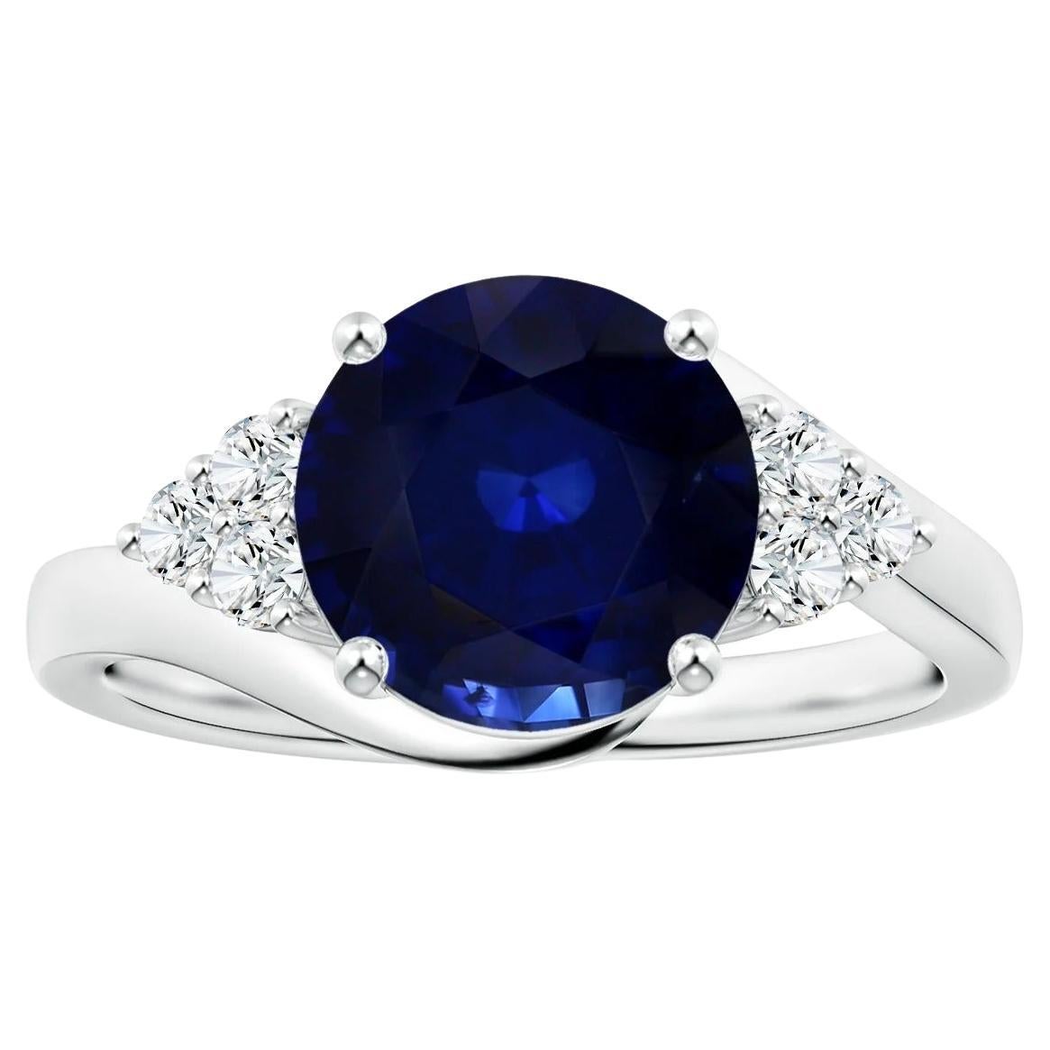 ANGARA GIA Certified Blue Sapphire Bypass Ring in Platinum with Diamonds