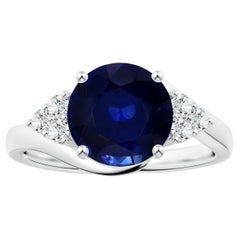 ANGARA GIA Certified Blue Sapphire Bypass Ring in Platinum with Diamonds