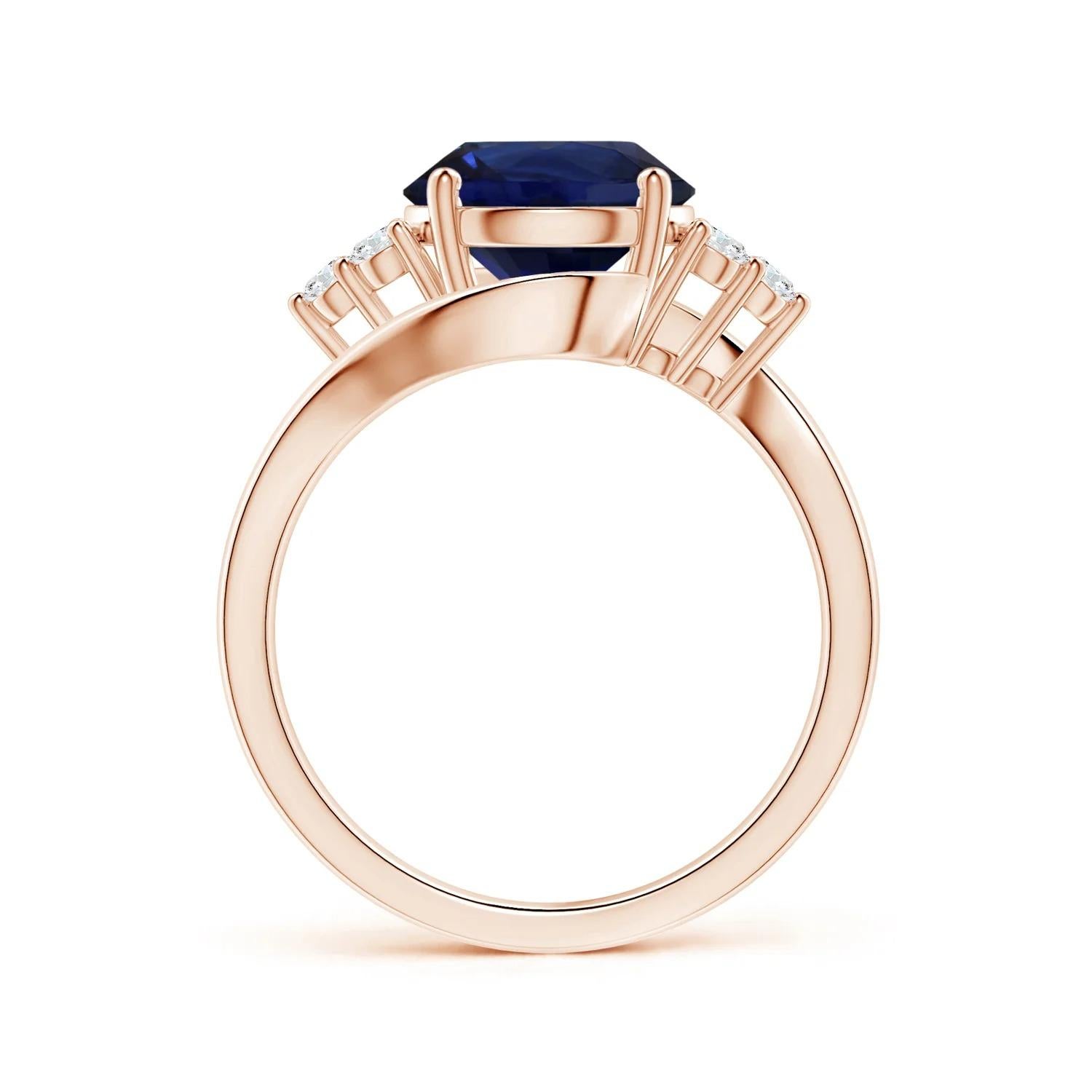 Angara GIA Certified Blue Sapphire Bypass Ring in Rose Gold with Diamonds 2