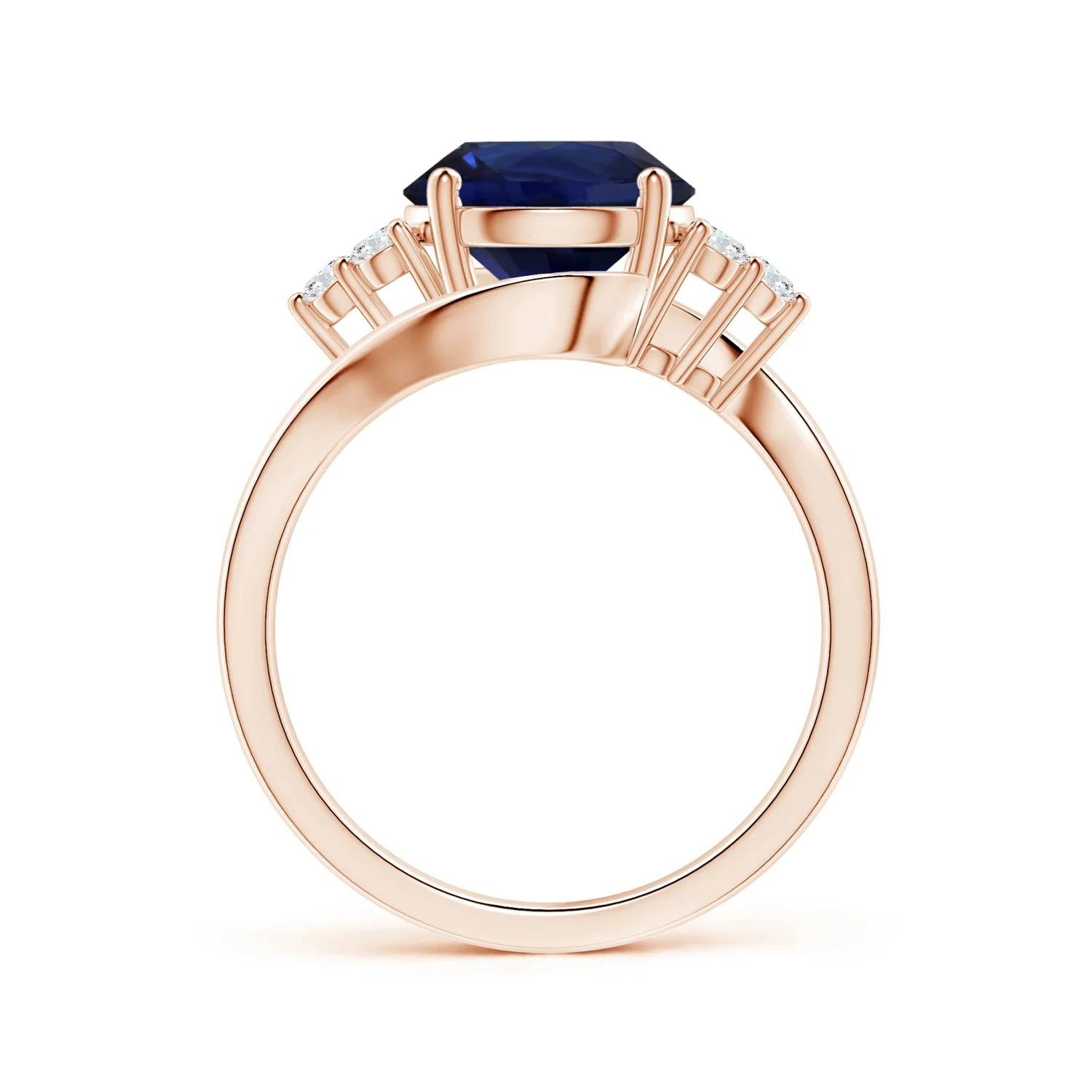 For Sale:  ANGARA GIA Certified Blue Sapphire Bypass Ring in Rose Gold with Diamonds 2