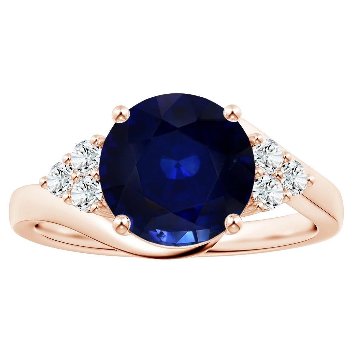 ANGARA GIA Certified Blue Sapphire Bypass Ring in Rose Gold with Diamonds