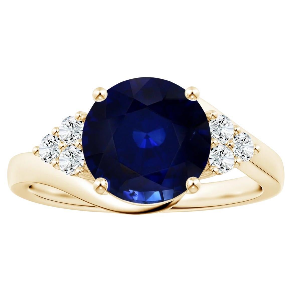 For Sale:  ANGARA GIA Certified Blue Sapphire Bypass Ring in Yellow Gold with Diamonds