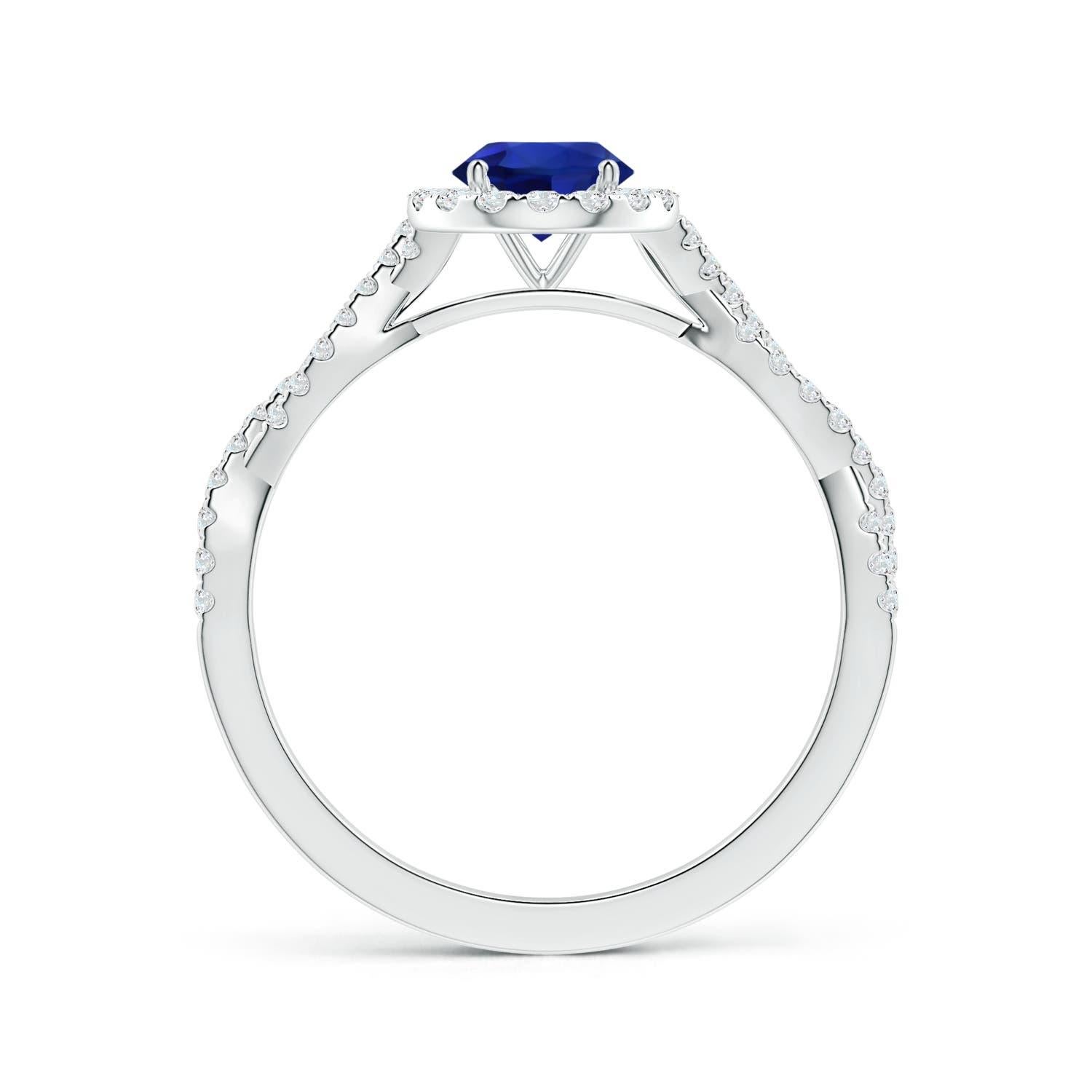For Sale:  ANGARA GIA Certified Blue Sapphire & Diamond Halo Twist Shank Ring in Platinum 2