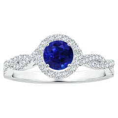 ANGARA GIA Certified Blue Sapphire & Diamond Halo Twist Shank Ring in Platinum