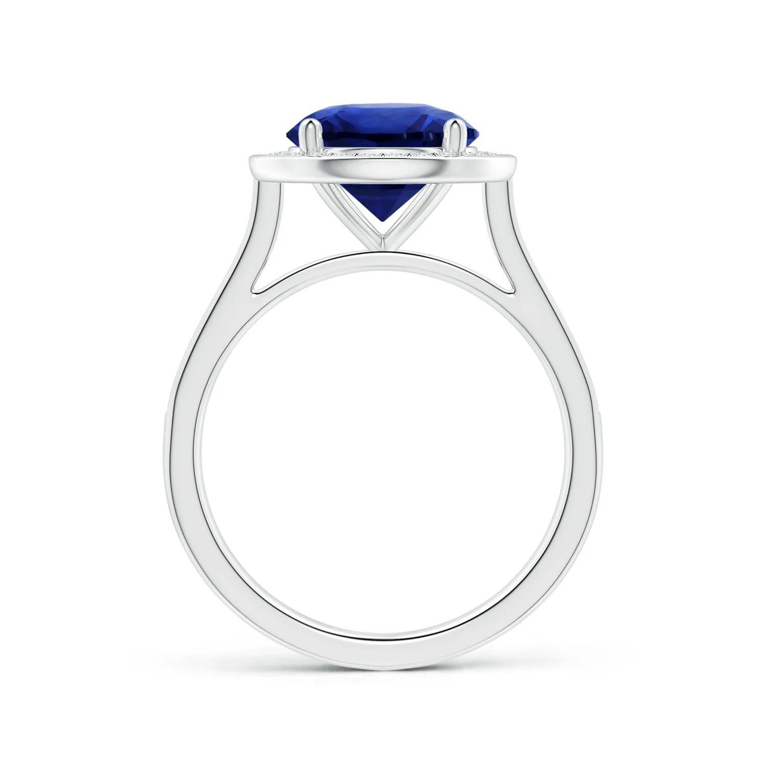 For Sale:  Angara Gia Certified Blue Sapphire Halo Ring in Platinum with Diamonds 2