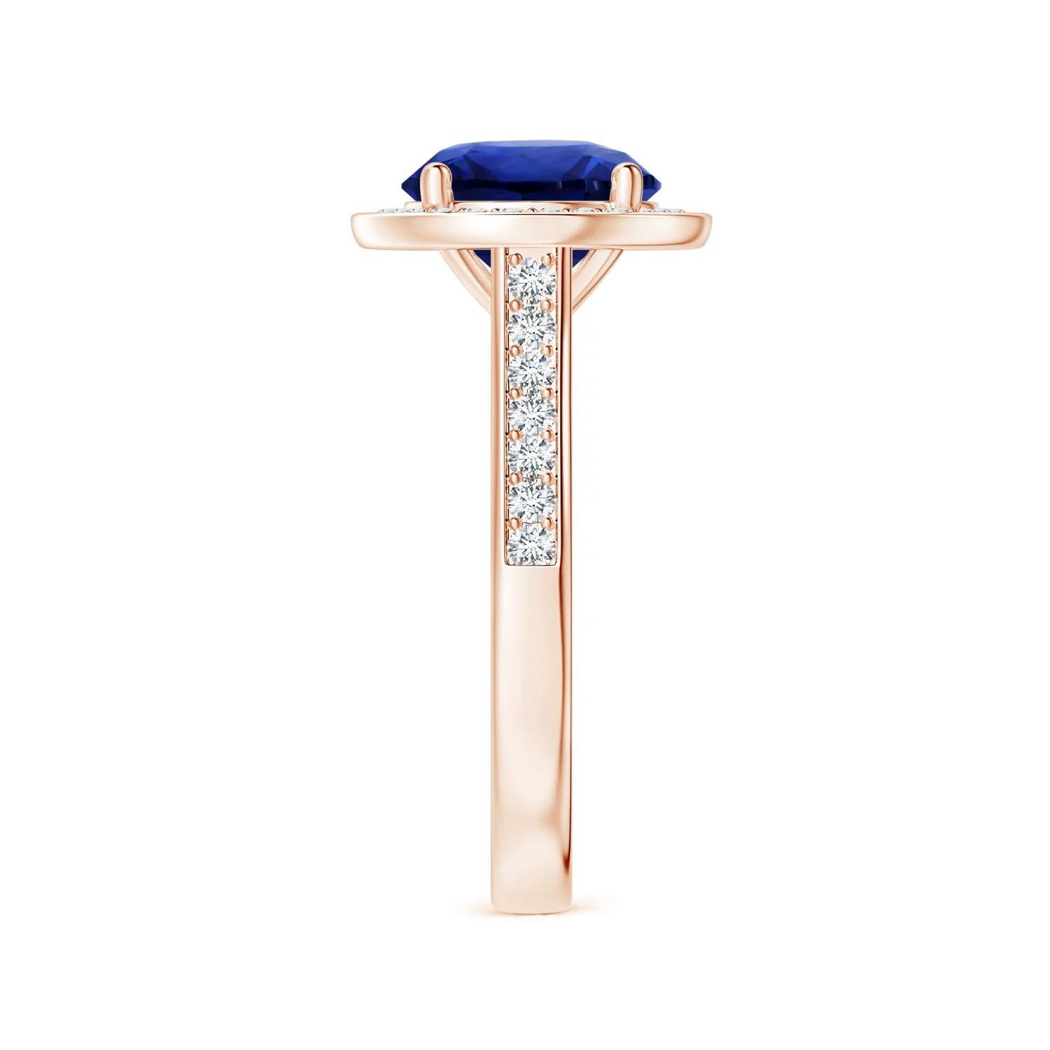 For Sale:  Angara Gia Certified Blue Sapphire Halo Ring in Rose Gold with Diamonds 4