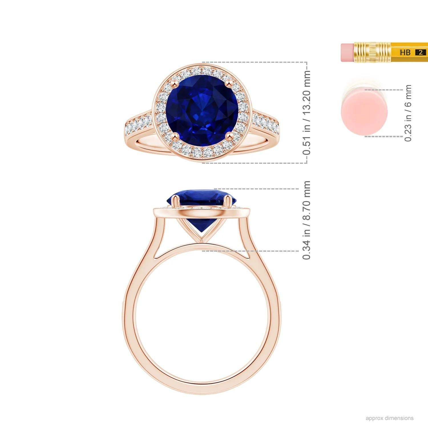 For Sale:  Angara Gia Certified Blue Sapphire Halo Ring in Rose Gold with Diamonds 5
