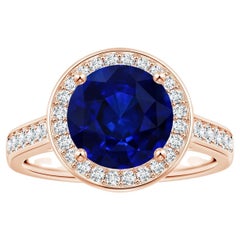 Angara Gia Certified Blue Sapphire Halo Ring in Rose Gold with Diamonds
