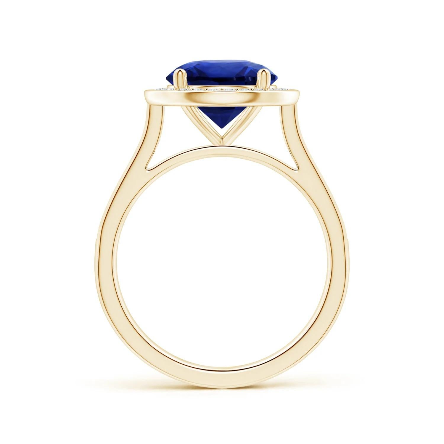 For Sale:  ANGARA GIA Certified Blue Sapphire Halo Ring in Yellow Gold with Diamonds 2