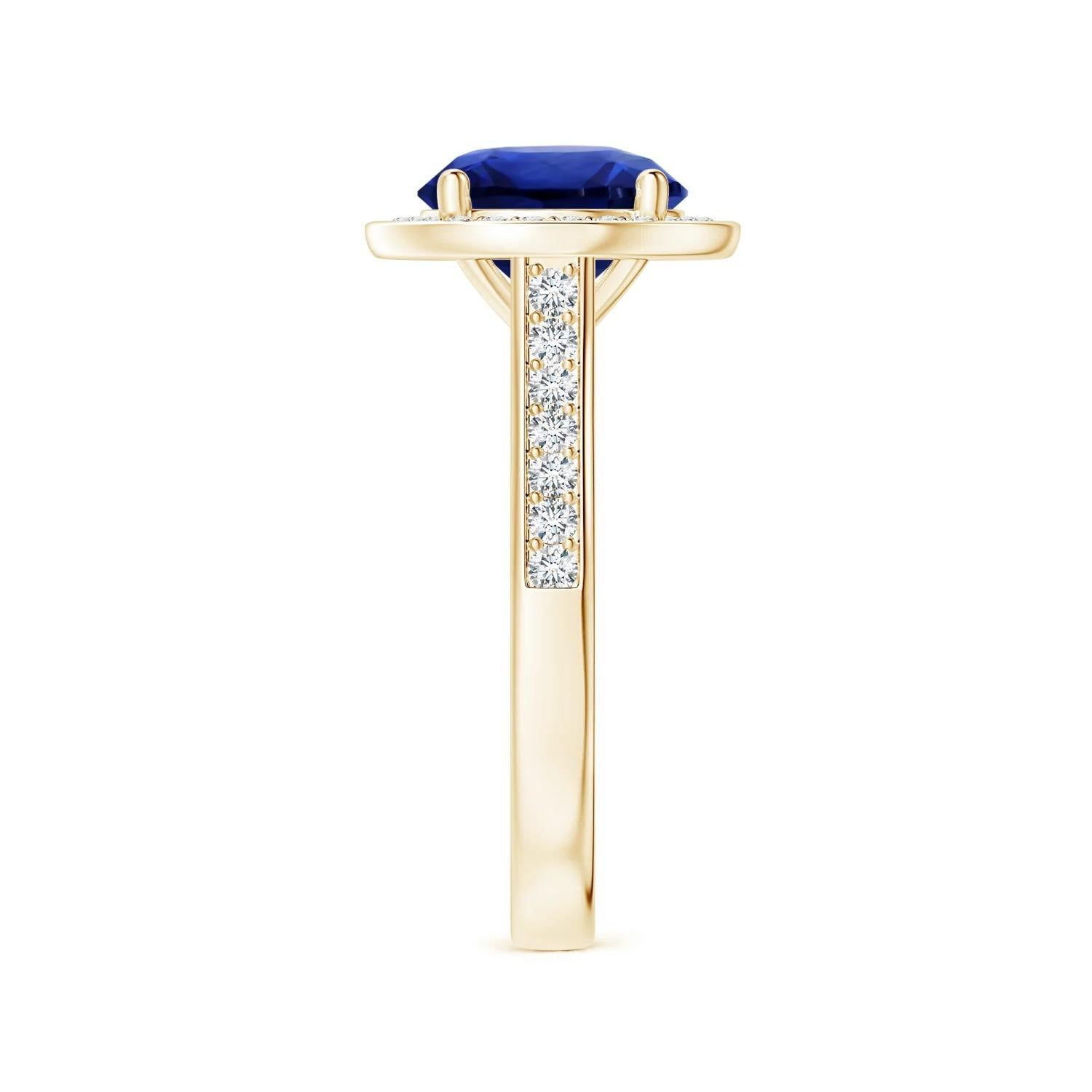 For Sale:  ANGARA GIA Certified Blue Sapphire Halo Ring in Yellow Gold with Diamonds 4