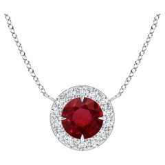 Collana in platino con ciondolo a forma di aureola di rubino naturale di Angara, certificata GIA.