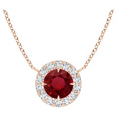 ANGARA GIA Certified Claw-Set Natural Ruby Halo Rose Gold Pendant Necklace