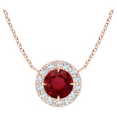 ANGARA GIA Certified Claw-Set Natural Ruby Halo Rose Gold Pendant Necklace