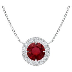 ANGARA GIA Certified Claw-Set Natural Ruby Halo White Gold Pendant Necklace
