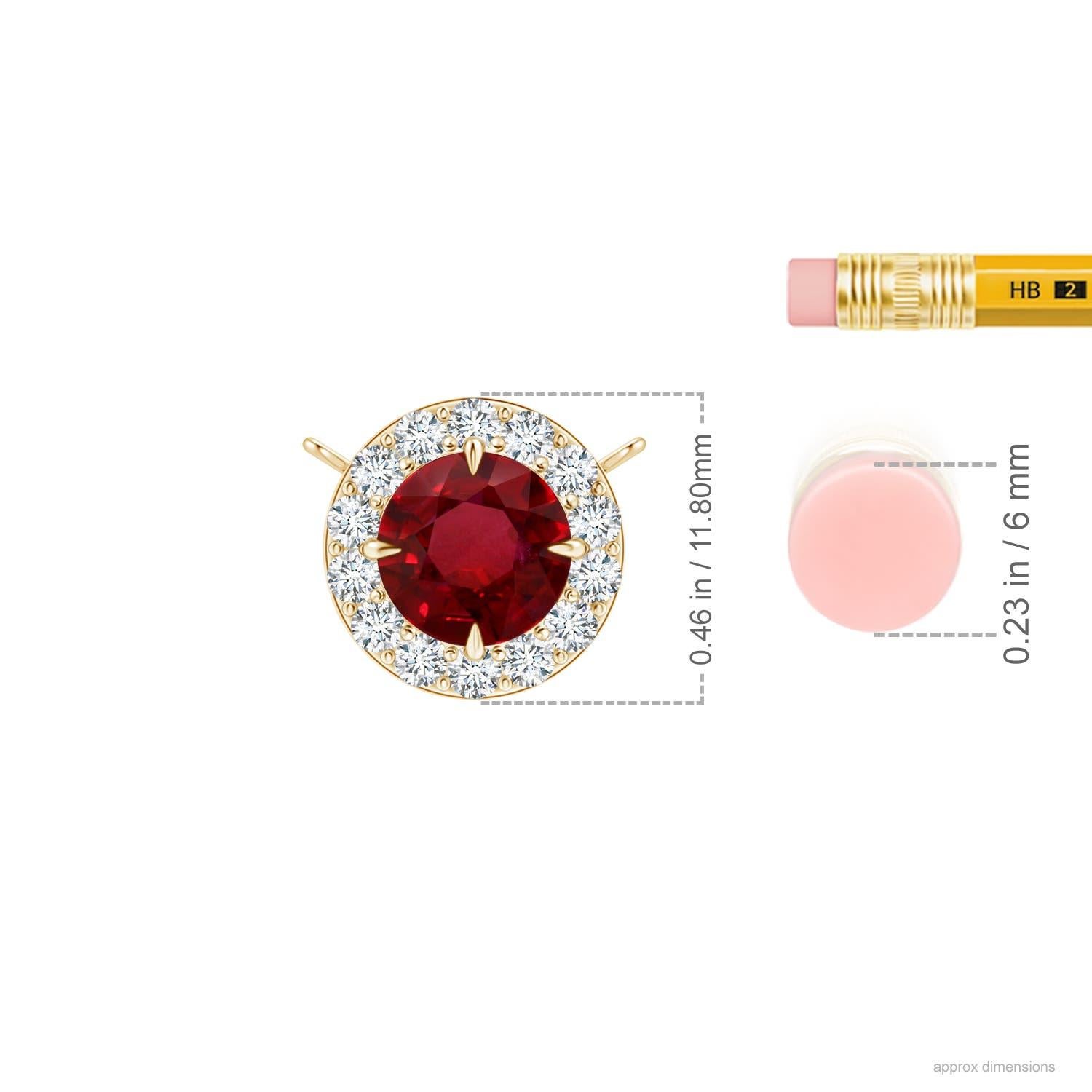 ANGARA GIA Certified Claw-Set Natural Ruby Halo Yellow Gold Pendant Necklace In New Condition In Los Angeles, CA