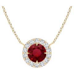 ANGARA GIA Certified Claw-Set Natural Ruby Halo Yellow Gold Pendant Necklace