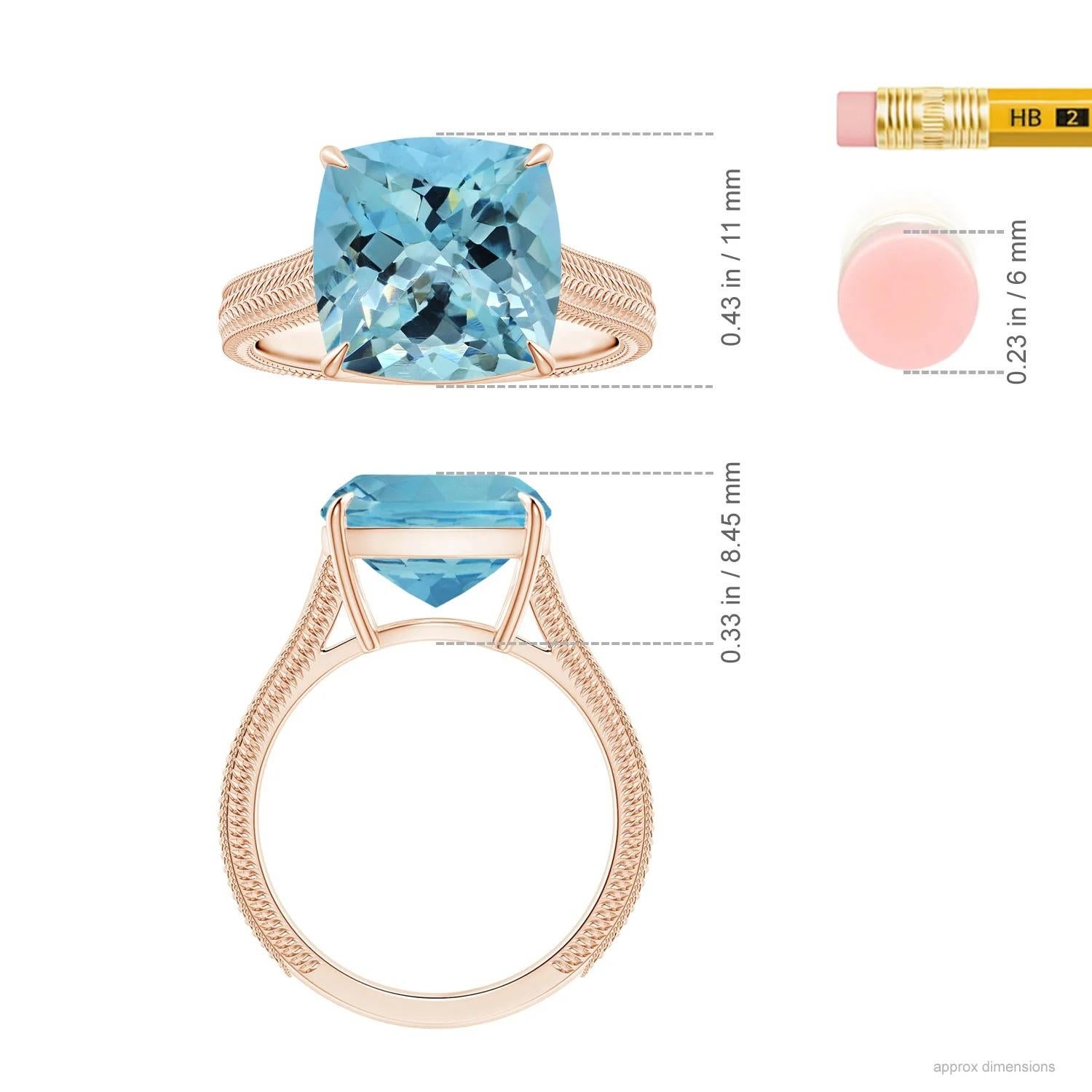 For Sale:  Angara Gia Certified Cushion Aquamarine Solitaire Ring in Rose Gold 5