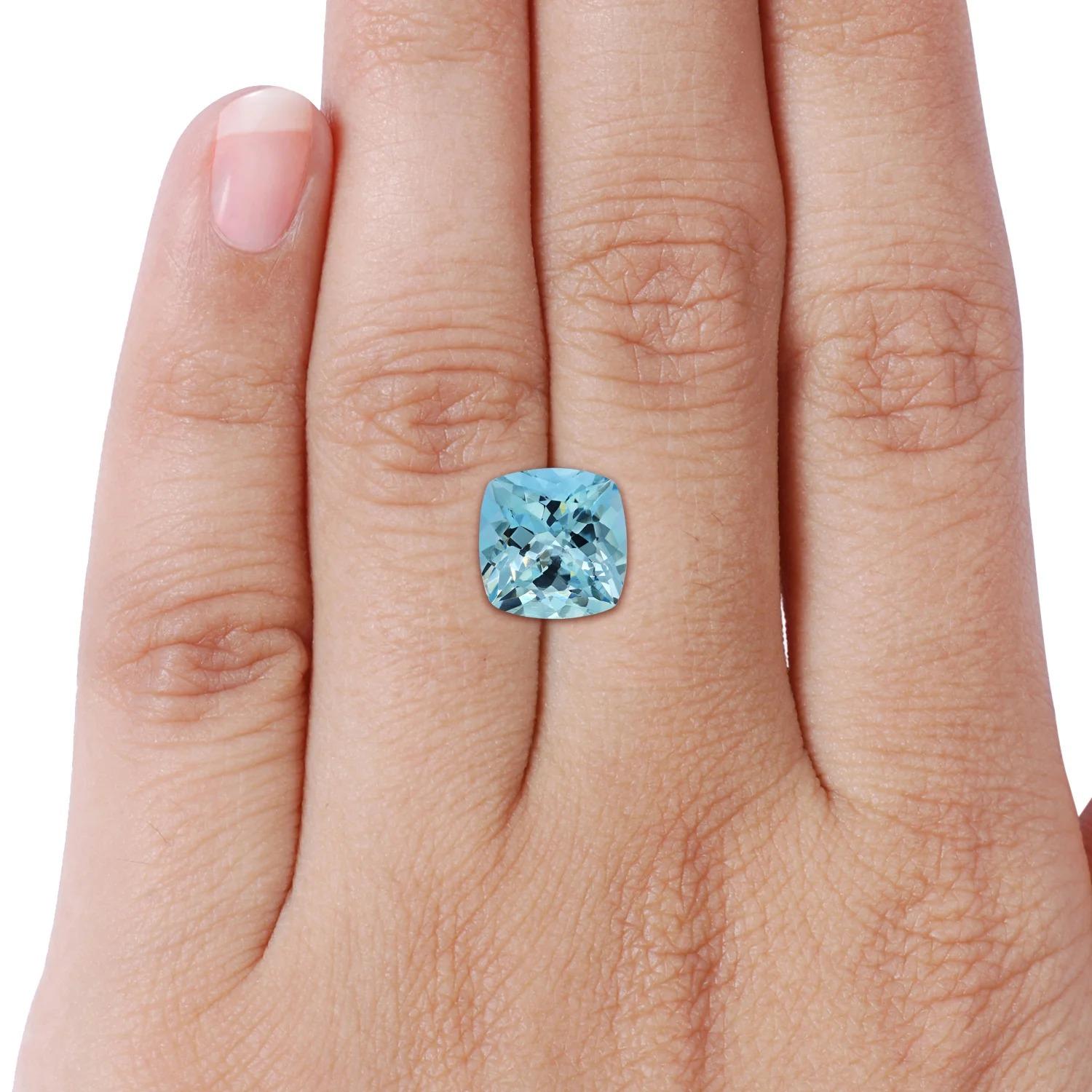For Sale:  Angara Gia Certified Cushion Aquamarine Solitaire Ring in Rose Gold 7