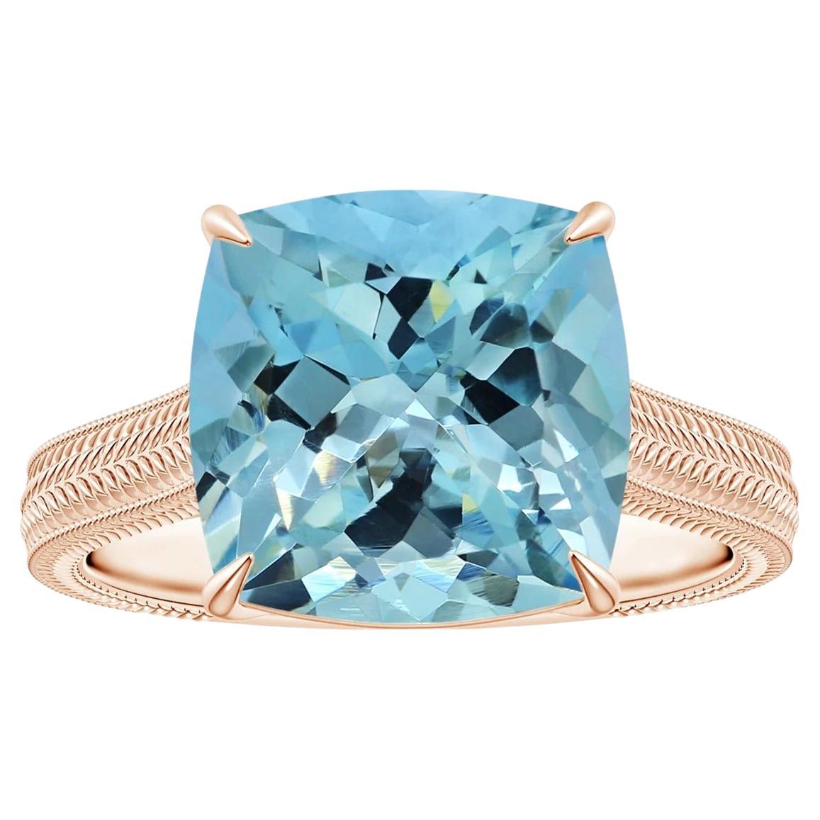 For Sale:  Angara Gia Certified Cushion Aquamarine Solitaire Ring in Rose Gold