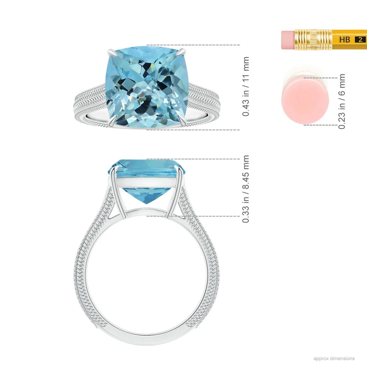 For Sale:  Angara Gia Certified Cushion Aquamarine Solitaire Ring in White Gold 5
