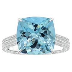 Angara Gia Certified Cushion Aquamarine Solitaire Ring in White Gold