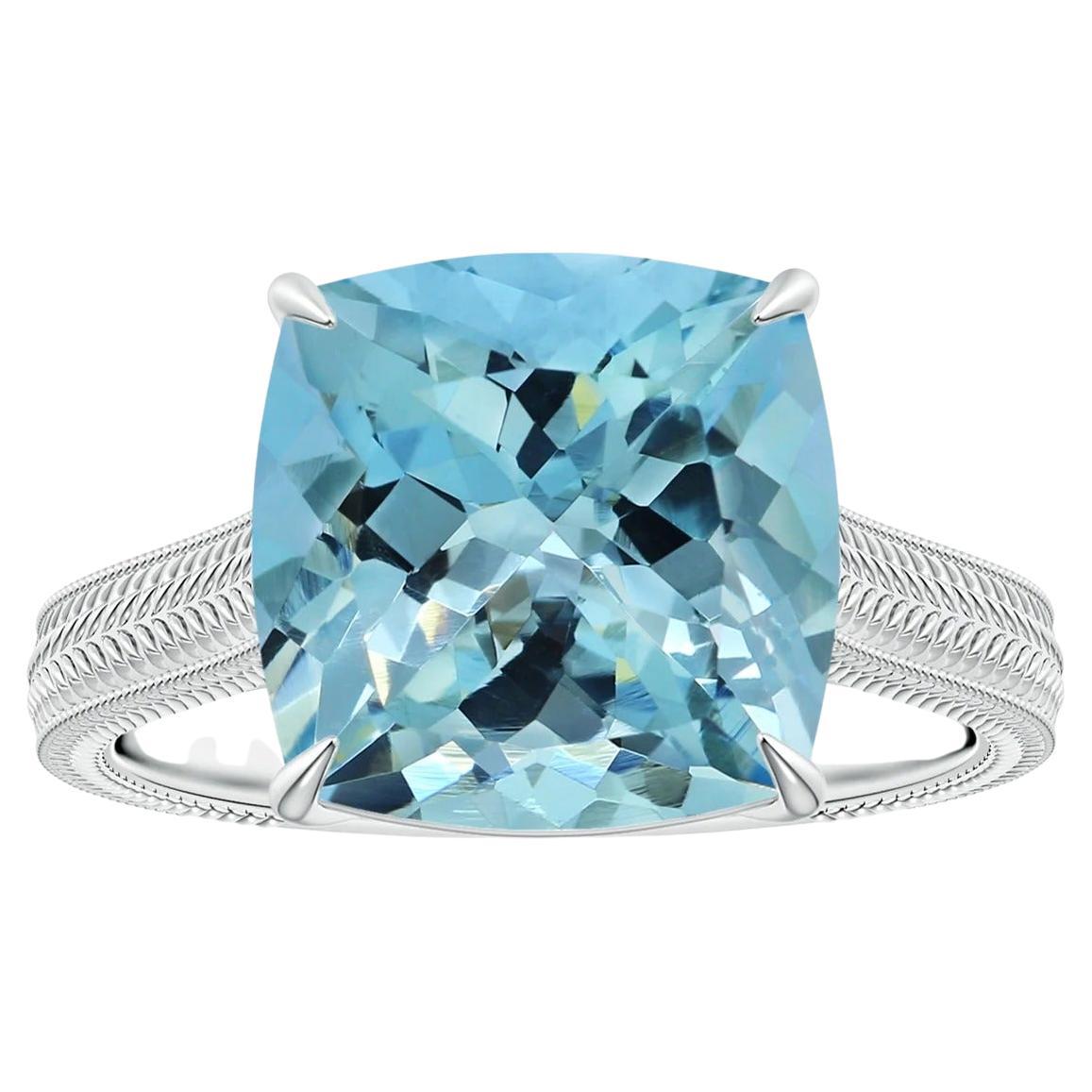For Sale:  Angara Gia Certified Cushion Aquamarine Solitaire Ring in White Gold
