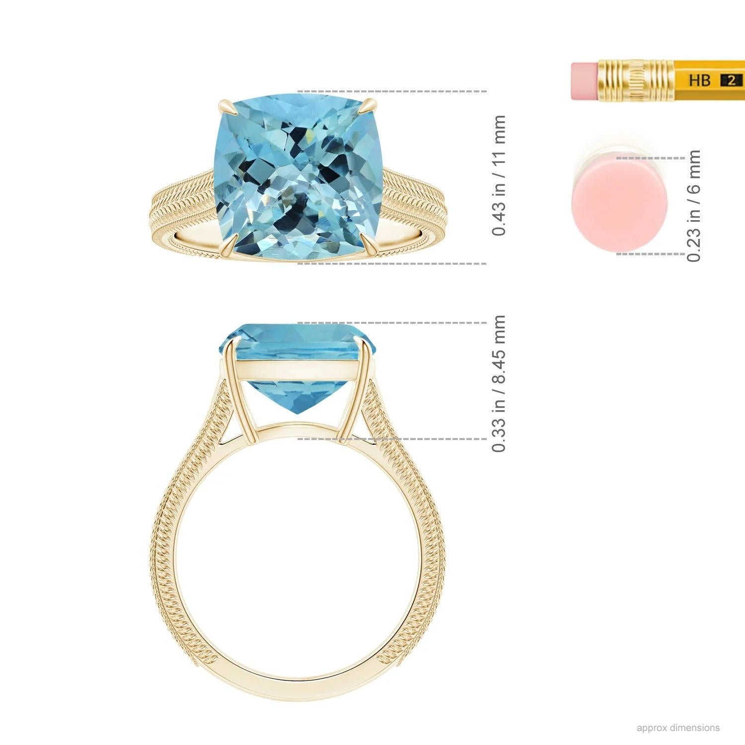 For Sale:  ANGARA GIA Certified Cushion Aquamarine Solitaire Ring in Yellow Gold 5