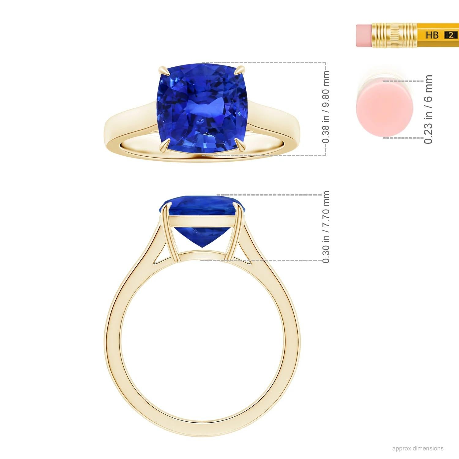 For Sale:  Angara GIA Certified Cushion Blue Sapphire Solitaire Ring in Yellow Gold 5