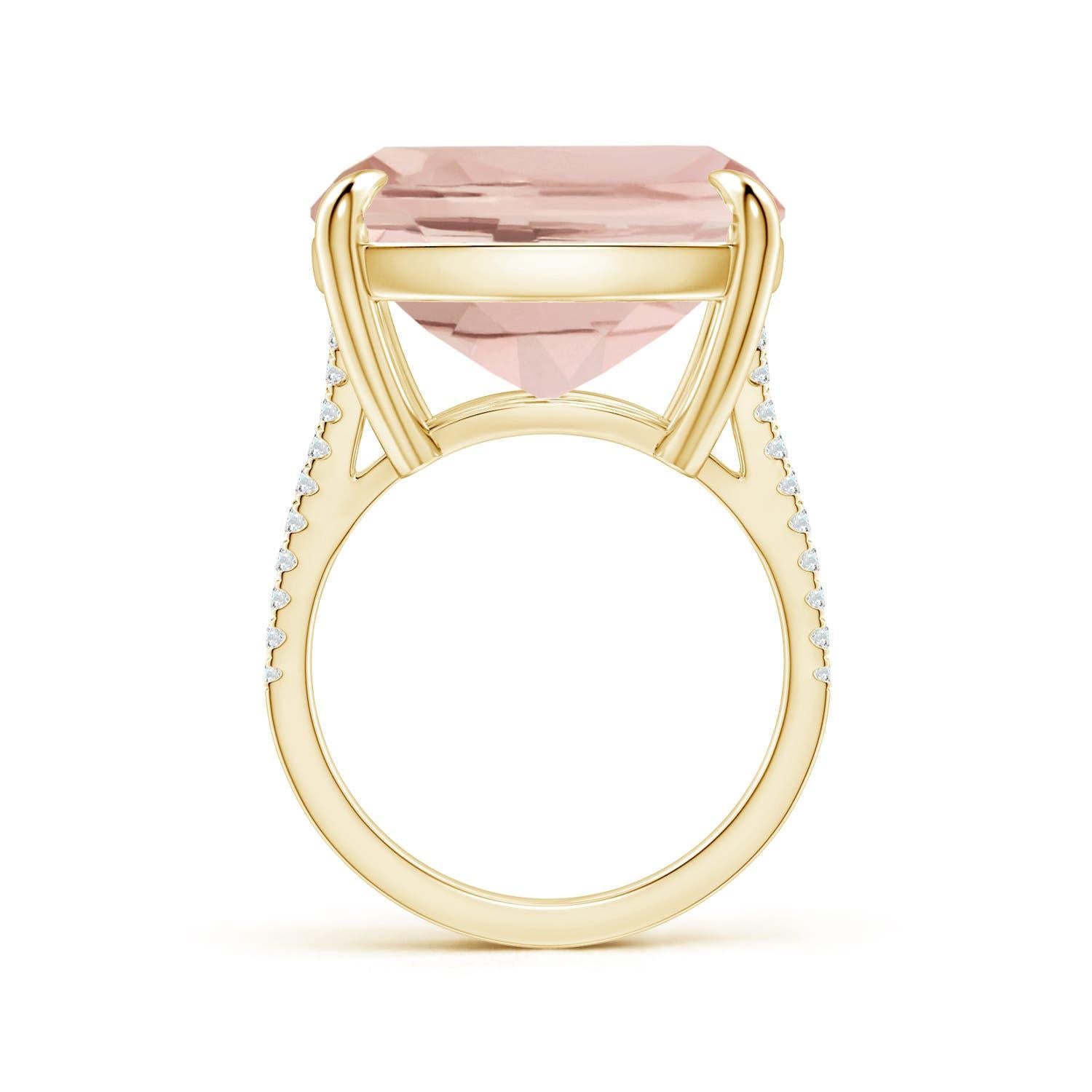 Angara GIA-zertifizierter Morganit-Ring aus Gelbgold mit Diamanten im Kissenschliff () 2