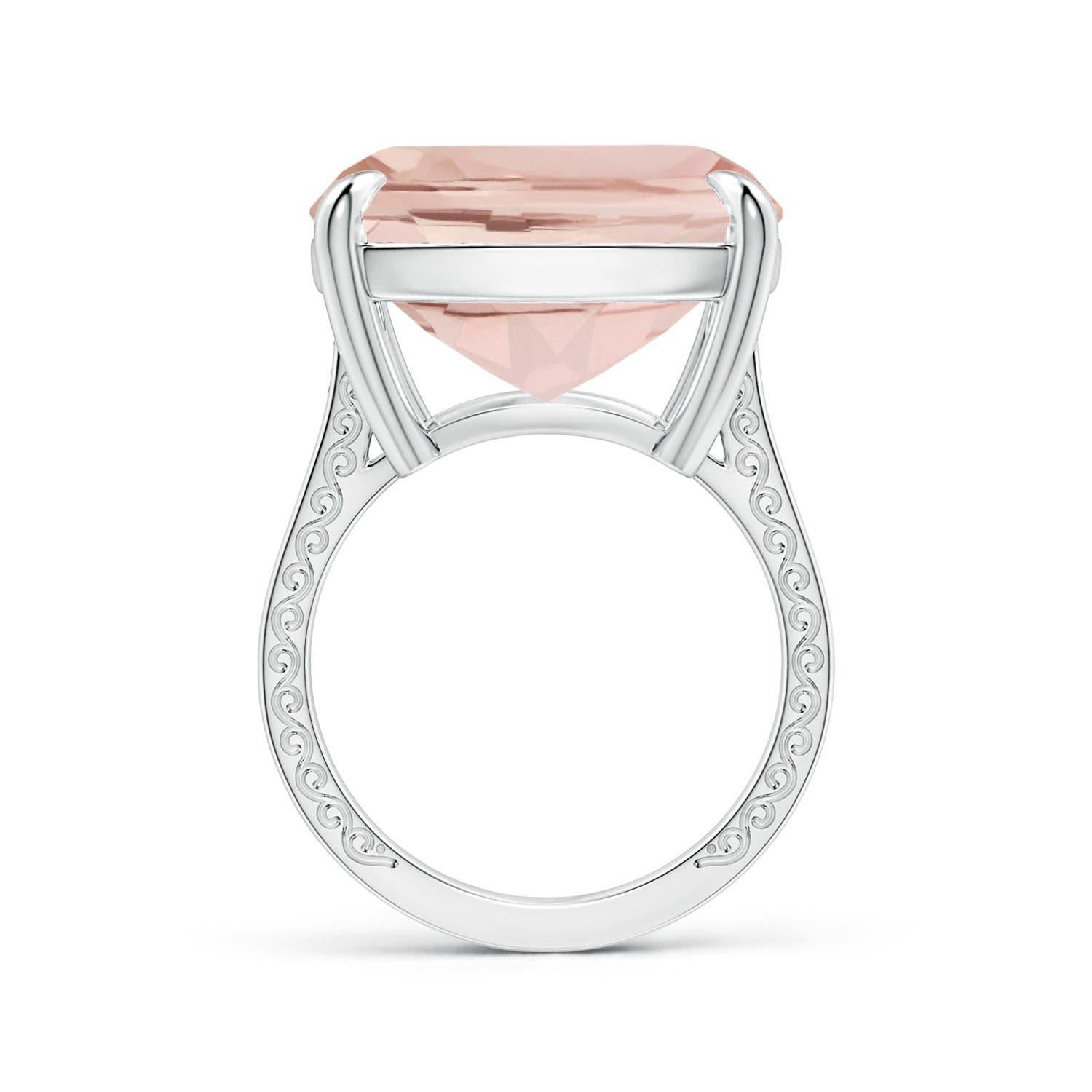 For Sale:  ANGARA GIA Certified Cushion Morganite Scroll Ring in Platinum with Diamonds  2