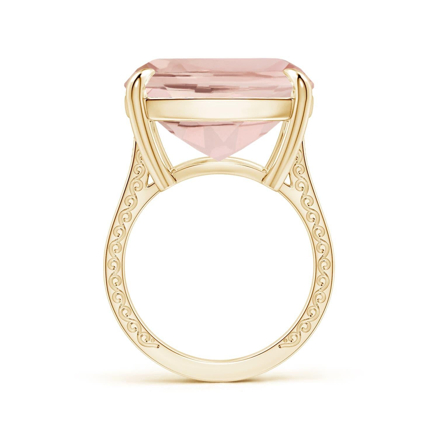 For Sale:  Angara Gia Certified Cushion Morganite Scroll Ring in Yellow Gold with Diamonds 2