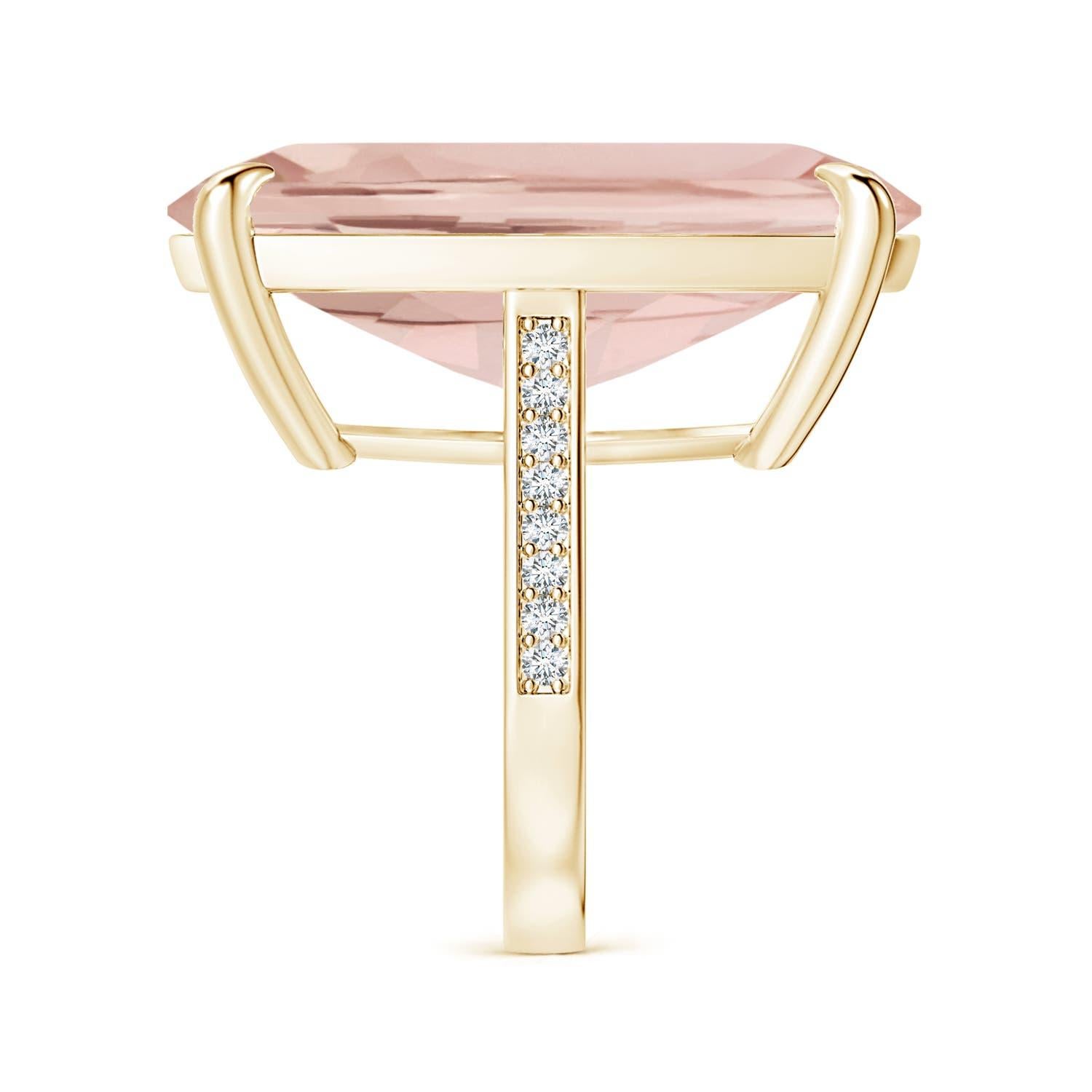Angara Gia Certified Cushion Morganite Scroll Ring in Yellow Gold with Diamonds 4