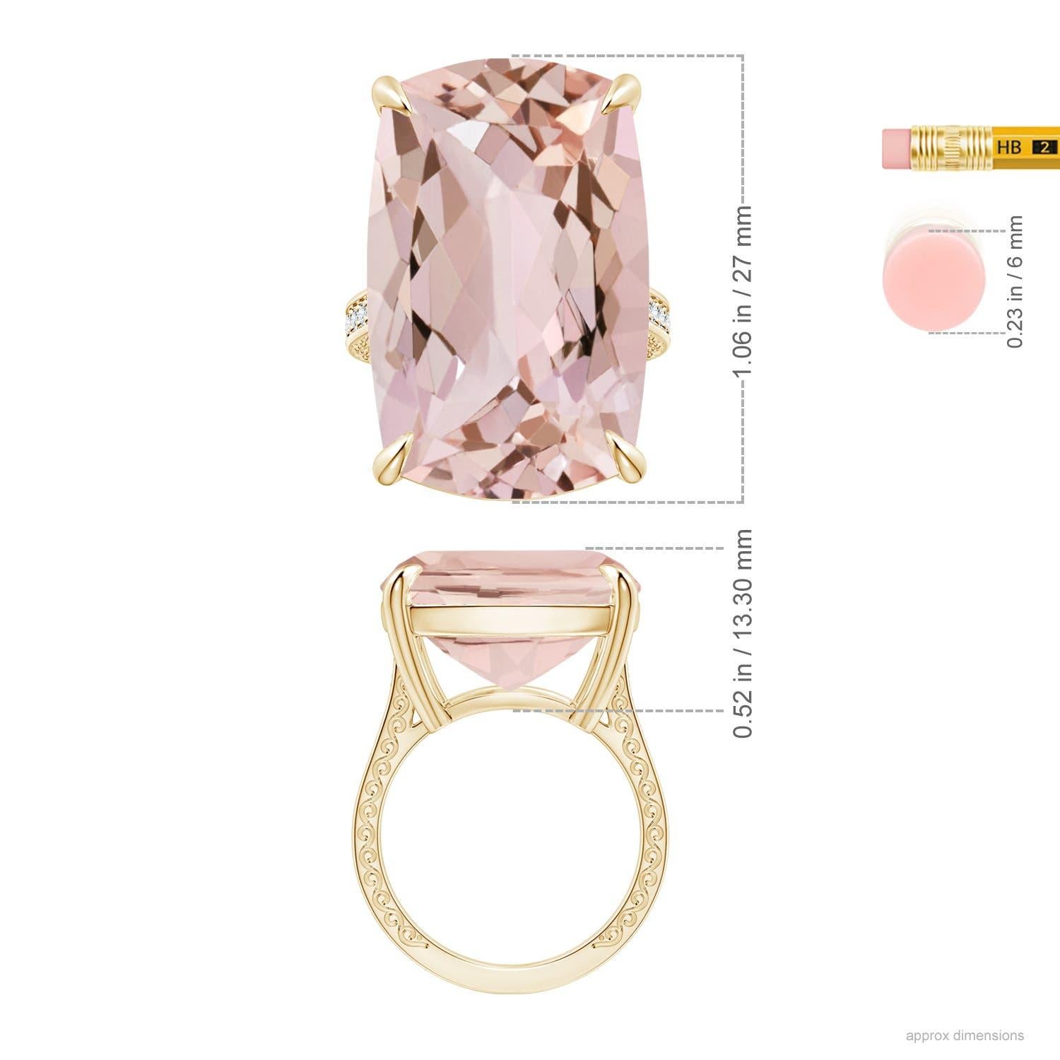 For Sale:  Angara Gia Certified Cushion Morganite Scroll Ring in Yellow Gold with Diamonds 5