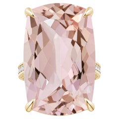 Angara Gia Certified Cushion Morganite Scroll Ring in Yellow Gold with Diamonds