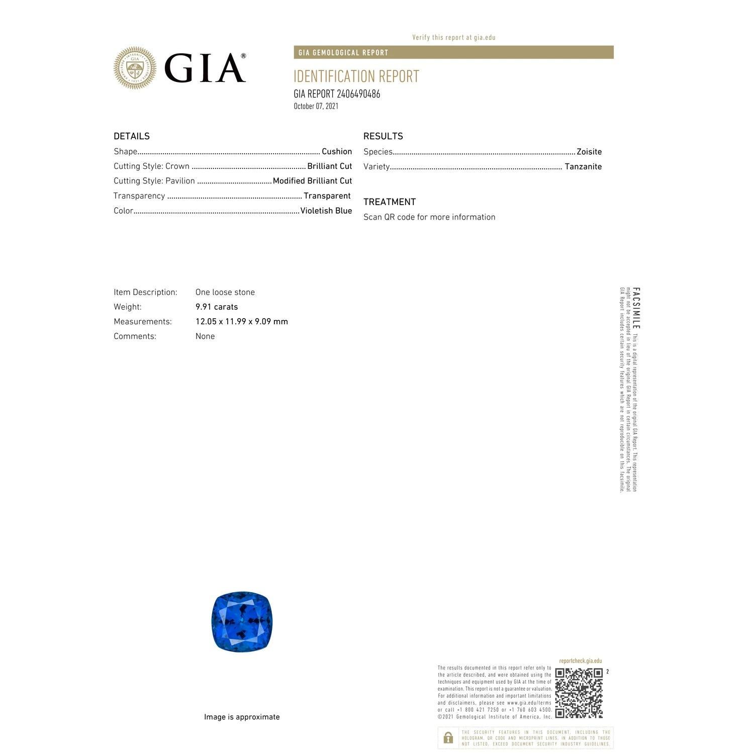En vente :  ANGARA Bague solitaire en platine avec tanzanite taille coussin certifiée GIA 3