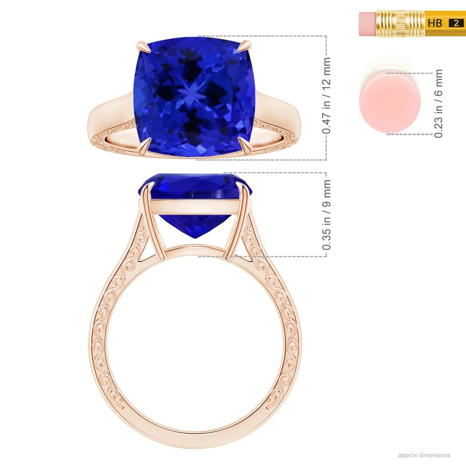 For Sale:  ANGARA GIA Certified Cushion Tanzanite Solitaire Ring in Rose Gold 5