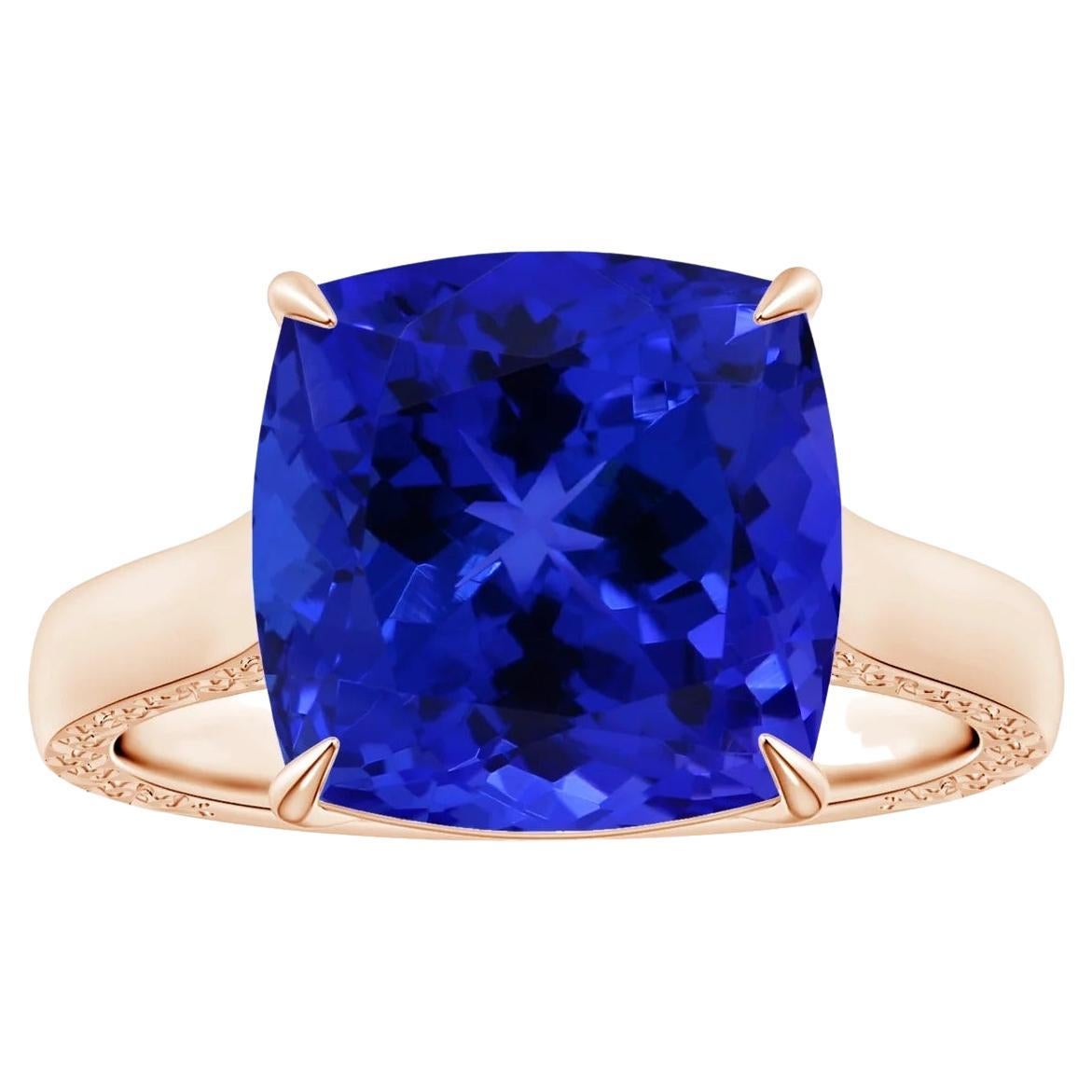 ANGARA GIA Certified Cushion Tanzanite Solitaire Ring in Rose Gold