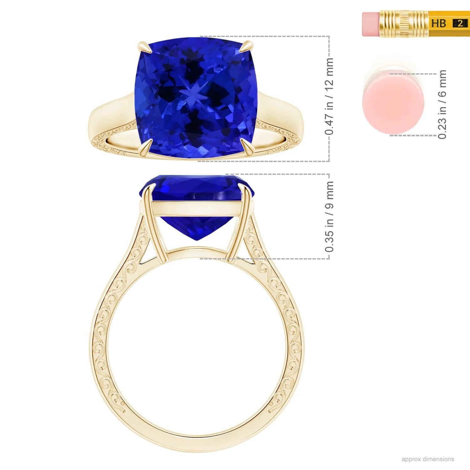 For Sale:  Angara Gia Certified Cushion Tanzanite Solitaire Ring in Yellow Gold 5