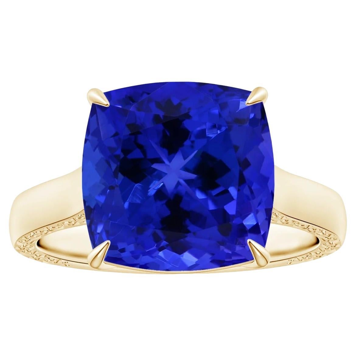 For Sale:  ANGARA GIA Certified Cushion Tanzanite Solitaire Ring in Yellow Gold