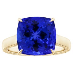 Angara Gia Certified Cushion Tanzanite Solitaire Ring in Yellow Gold