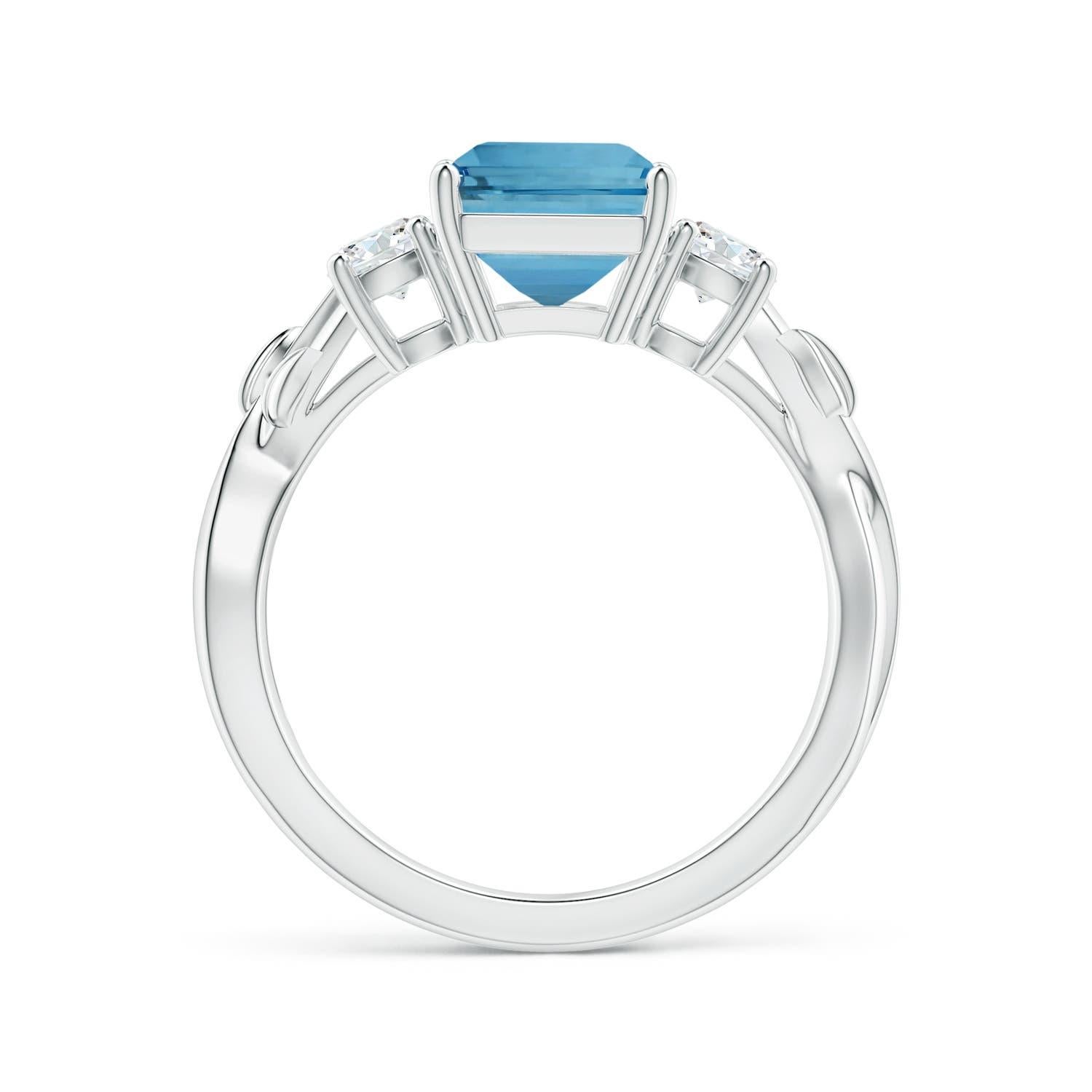 For Sale:  Angara Gia Certified Emerald-Cut Aquamarine 3-Stone Diamond Ring in Platinum 3