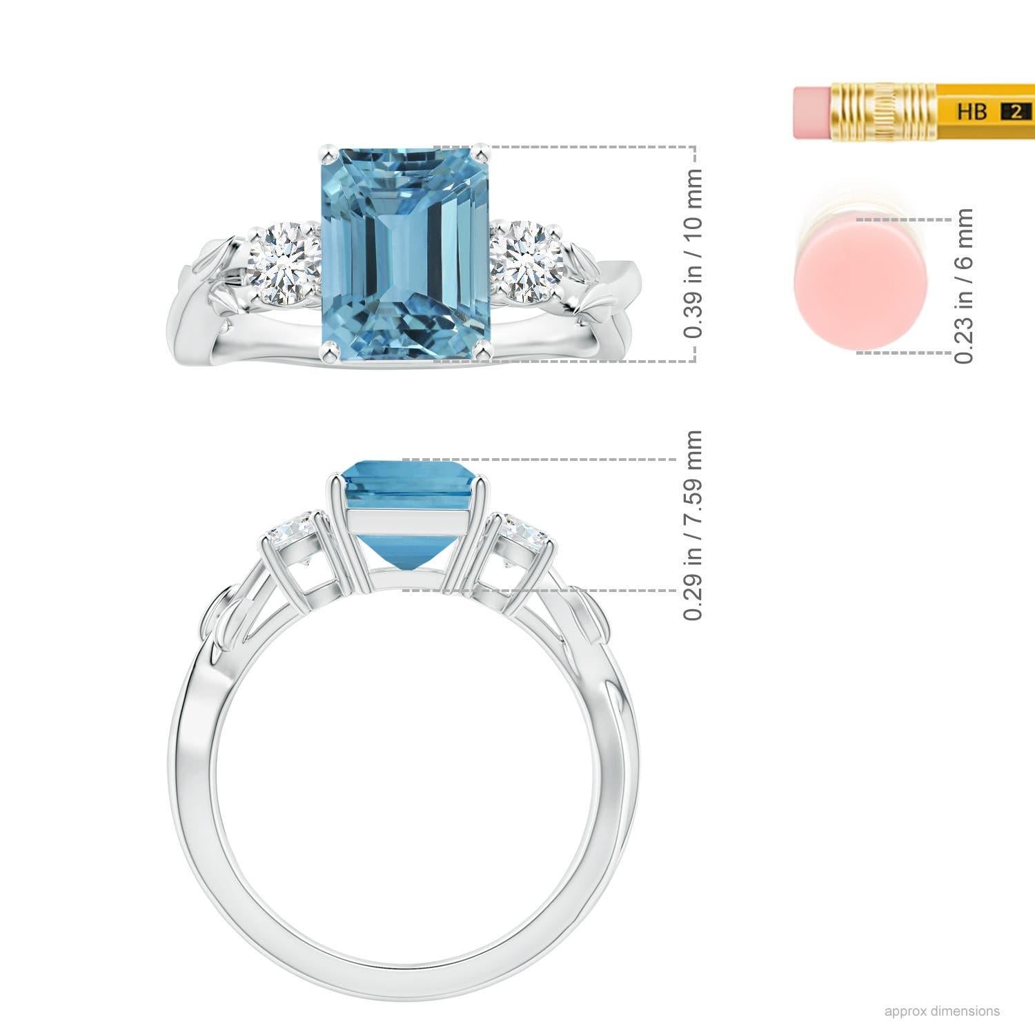 For Sale:  Angara Gia Certified Emerald-Cut Aquamarine 3-Stone Diamond Ring in Platinum 5