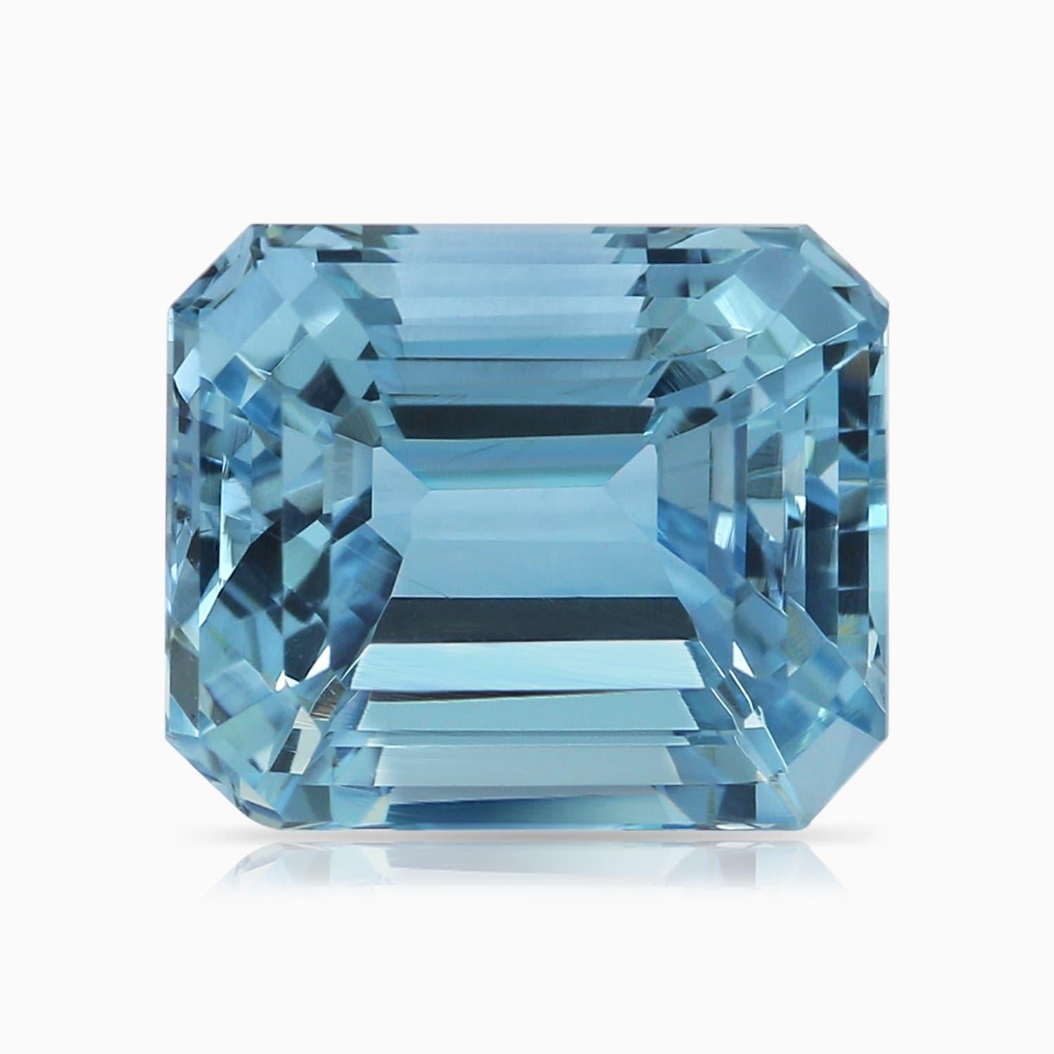 For Sale:  Angara Gia Certified Emerald-Cut Aquamarine 3-Stone Diamond Ring in Platinum 6