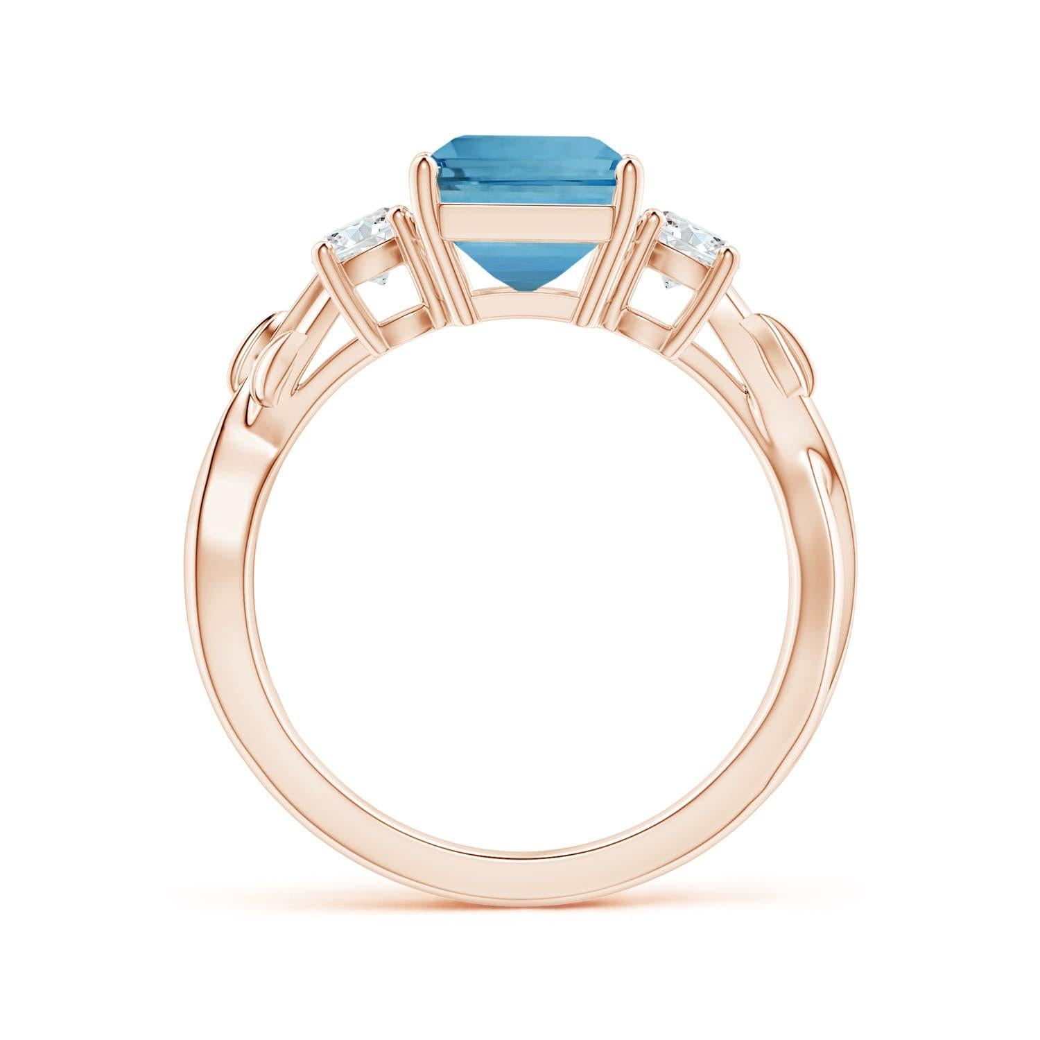 For Sale:  ANGARA GIA Certified Emerald-Cut Aquamarine 3-Stone Diamond Ring in Rose Gold 2