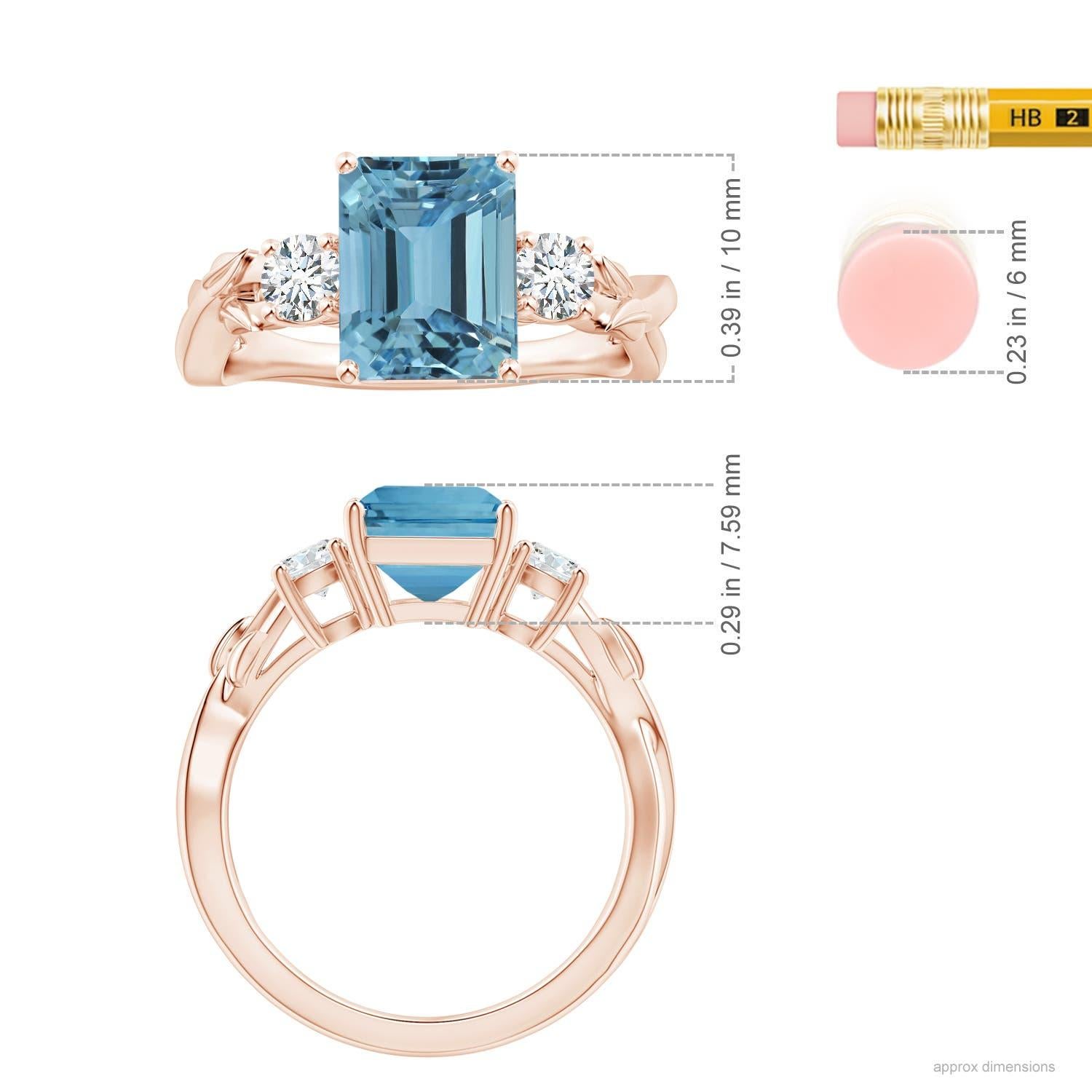 For Sale:  Angara Gia Certified Emerald-Cut Aquamarine 3-Stone Diamond Ring in Rose Gold 5