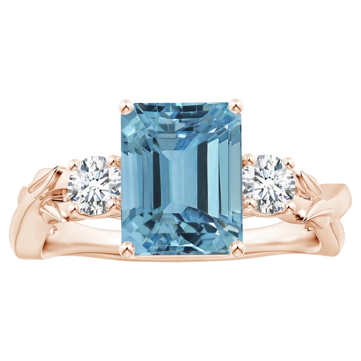 For Sale:  ANGARA GIA Certified Emerald-Cut Aquamarine 3-Stone Diamond Ring in Rose Gold
