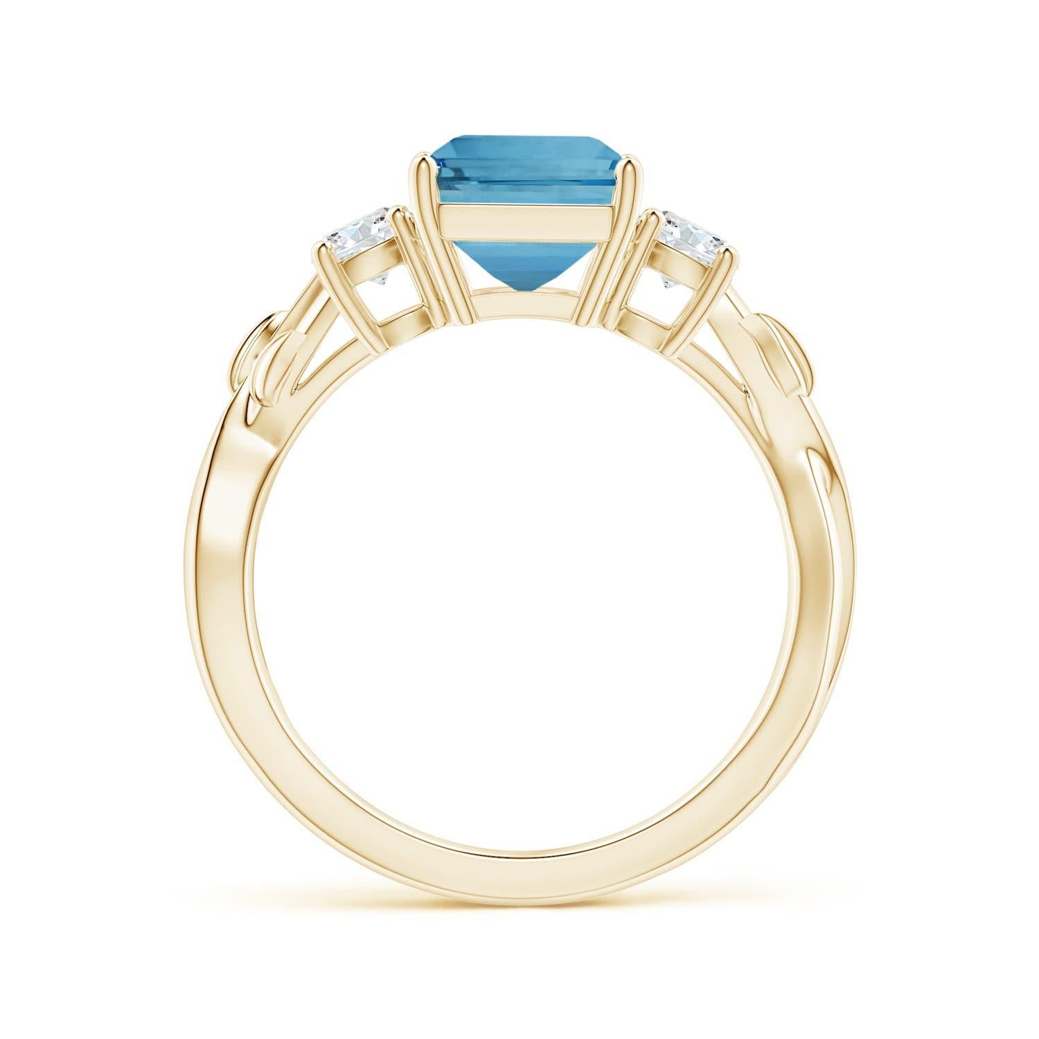 For Sale:  ANGARA GIA Certified Emerald-Cut Aquamarine 3-Stone Diamond Ring in Yellow Gold 2