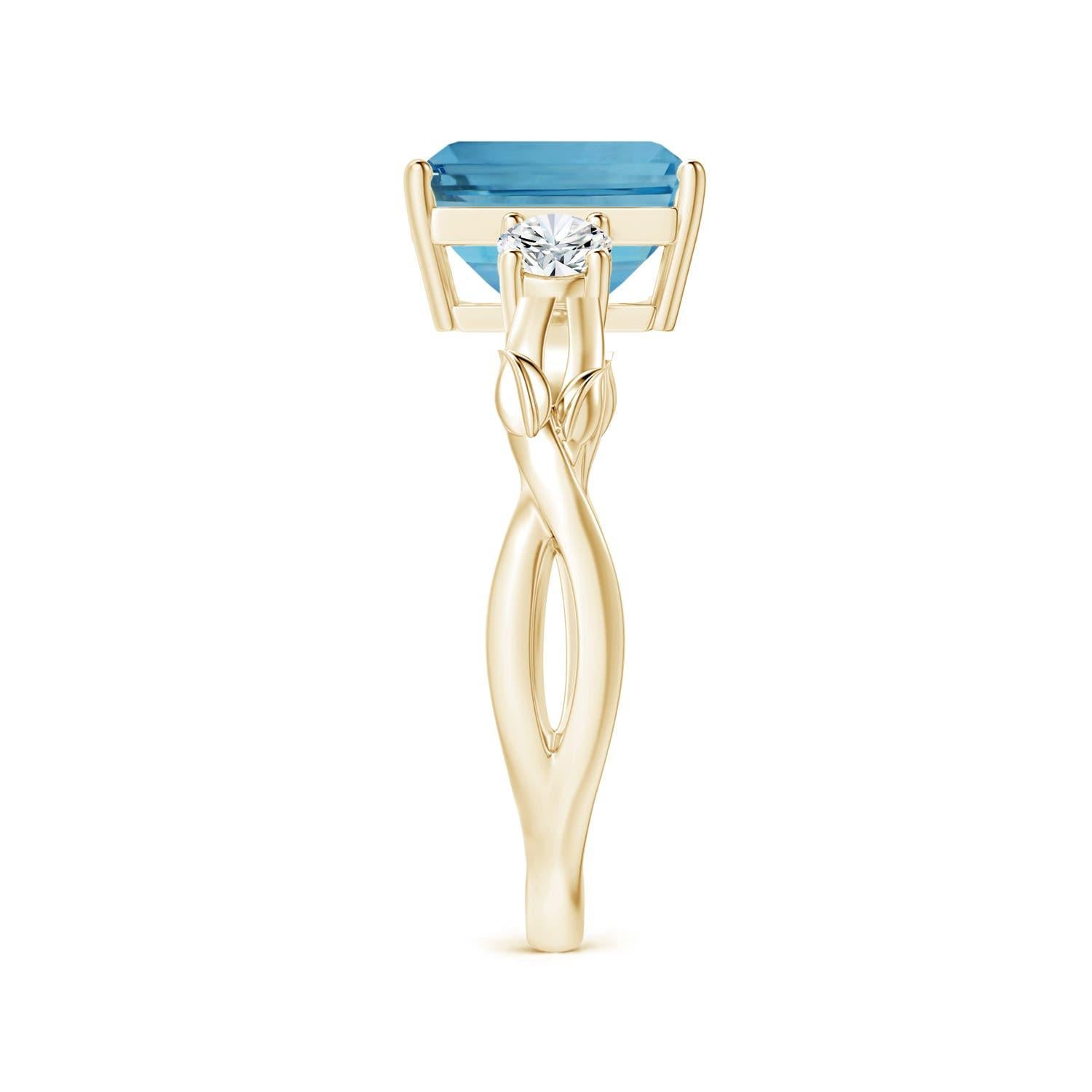 ANGARA GIA Certified Emerald-Cut Aquamarine 3-Stone Diamond Ring in Yellow Gold 4
